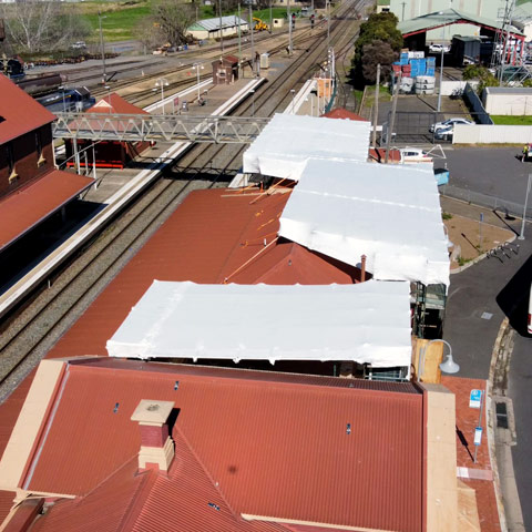 Shrink Wrap Temporary Shelter - Goulburn Train Station - Stronghold Feature