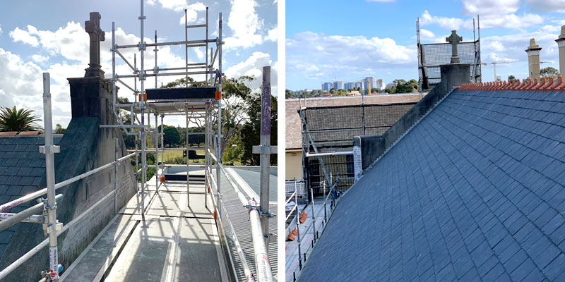 Roof Scaffolding - Domremy college, Five Dock