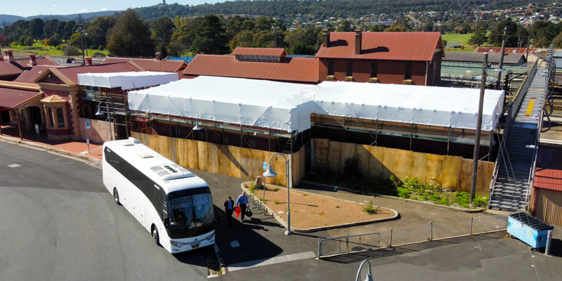 Shrink Wrap Temporary Shelter Services - Goulburn Train Station - Stronghold